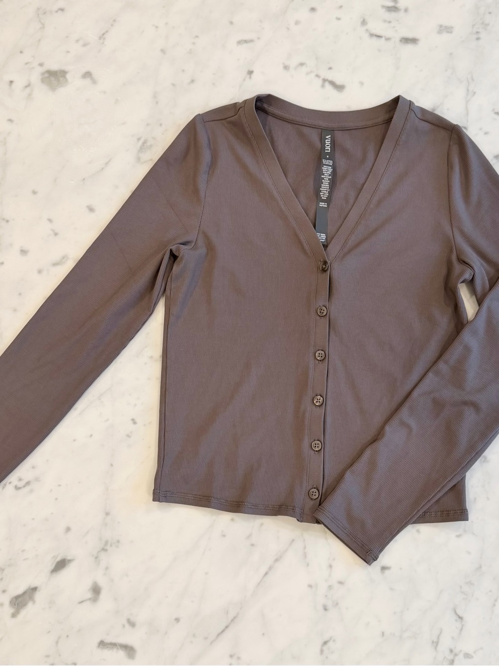 Women's Vuori Pose Thin Ribbed V-Neck Cardigan in Chia Size Small - Picture 5 of 6